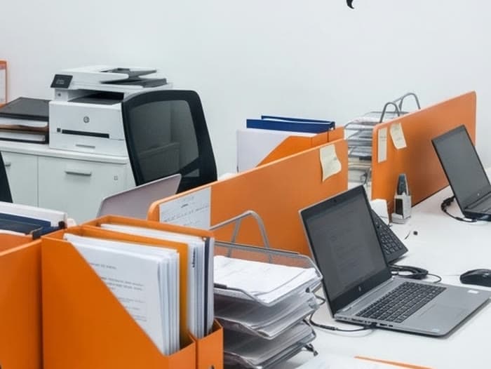 Files and screens on the working floor