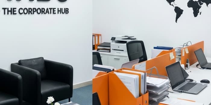The Corporate Hub signage above the waiting area