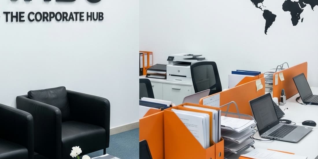 The MHBC Finance waiting area, beneath the Corporate Hub signage