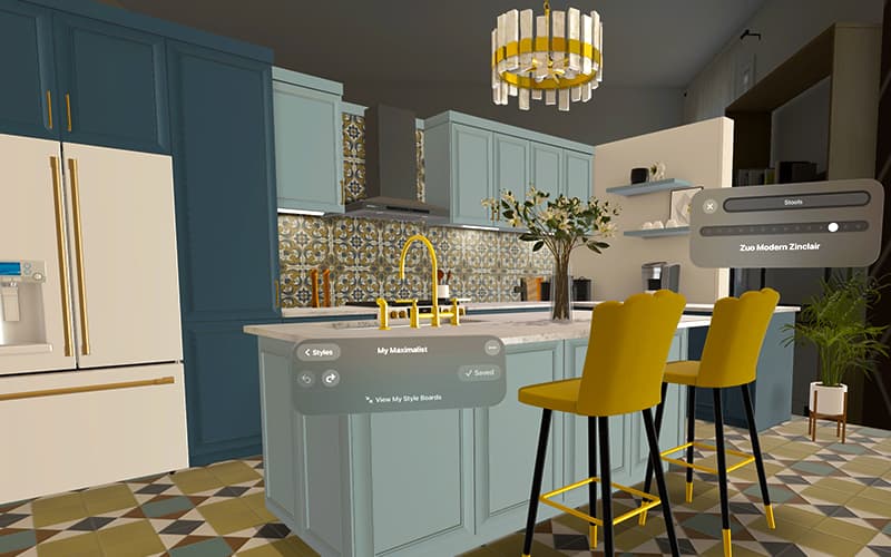 A rendered interior with a configuration panel overlaid on it.